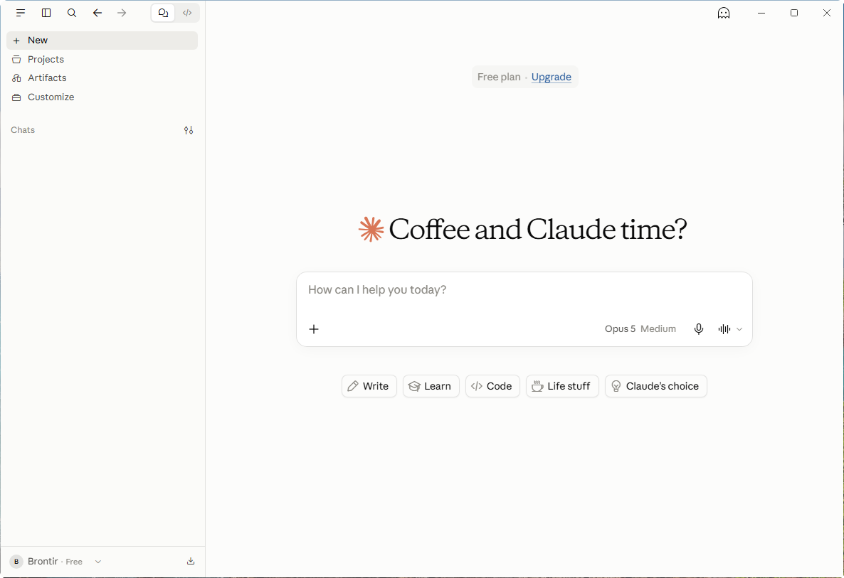The Claude main window with Customize in the left sidebar